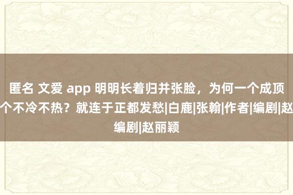 匿名 文爱 app 明明长着归并张脸，为何一个成顶流一个不冷不热？就连于正都发愁|白鹿|张翰|作者|